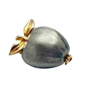 Vintage Apple Brooch Mixed Metal Silver Gold Tone Fruit Pin